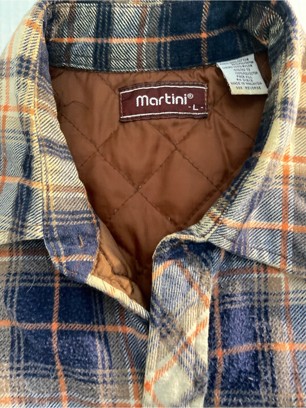 Men's Quilted Plaid Button-Down Shirt Jacket - Blue & Brown